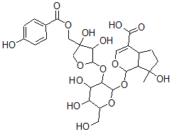 CAS#: 160492-63-7， 1-[3-[3,4-Dihydroxy-4-[(4-Hydroxybenzoyl)Oxymethyl]Oxolan-2-Yl]Oxy-4,5-Dihydroxy-6-(Hydroxymethyl)Oxan-2-Yl]Oxy-7-Hydroxy-7-Methyl-4a,5,6,7a-Tetrahydro-1H-Cyclopenta[d]Pyran-4-Carboxylic Acid