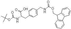 structure of CAS# 170157-61-6, N-[(1,1-Dimethylethoxy)Carbonyl]-4-[[[(9H-Fluoren-9-Ylmethoxy)Carbonyl]Amino]Methyl]-L-Phenylalanine;4-{[(9H-Fluoren-9-Ylmethoxycarbonyl)Amino]Methyl}-L-Phenylalanine, N-BOC Protected;BOC-(FMOC-4-AMINOMETHYL)-L-PHENYLALANINE;BOC-4-(FMOC-AMINOMETHYL)-L-PHENYLALANINE
