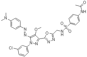 CAS#: 172701-70-1， N-(4-((((5-(1-(3-Chlorophenyl)-5-((4-(Dimethylamino)Phenyl)Azo)-4-Methoxy-1H-Pyrazol-3-Yl)-1,3,4-Oxadiazol-2-Yl)Methyl)Amino)Sulfonyl)Phenyl)-Acetamide