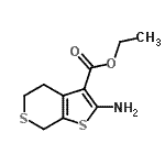 structure of CAS# 173281-01-1, Ethyl 2-Amino-4,7-Dihydro-5H-Thieno[2,3-c]Thiopyran-3-Carboxylate;2-AMINO-4<wbr>,7-DIHYDR<wbr>O-5H-THIE<wbr>NO[2,3-C]<wbr>THIOPYRAN<wbr>-3-CARBOX<wbr>YLICACIDE<wbr>THYLESTER;5H-THIENO<wbr>[2,3-C]TH<wbr>IOPYRAN-3<wbr>-CARBOXYL<wbr>ICACID, 2<wbr>-AMINO-4,<wbr>7-DIHYDRO<wbr>-, ETHYL <wbr>ESTER;MFCD06368756