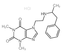 structure of CAS# 1892-80-4, Fenetylline Hydrochloride;1,3-Dimethyl-7-[2-[(1-Methyl-2-Phenyl-Ethyl)Amino]Ethyl]Purine-2,6-Dione Hydrochloride;1,3-Dimethyl-7-[2-[(1-Methyl-2-Phenylethyl)Amino]Ethyl]Purine-2,6-Dione Hydrochloride;1,3-Dimethyl-7-[2-[(1-Methyl-2-Phenyl-Ethyl)Amino]Ethyl]Xanthine Hydrochloride