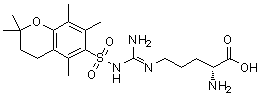 structure of CAS# 191869-60-0, (E)-N<Sup>5</Sup>-(Amino{[(2,2,5,7,8-Pentamethyl-3,4-Dihydro-2H-Chromen-6-Yl)Sulfonyl]Amino}Methylene)-D-Ornithine;D-Ornithi<wbr>ne, N5-[[<wbr>[(3,4-dih<wbr>ydro-2,2,<wbr>5,7,8-pen<wbr>tamethyl-<wbr>2H-1-benz<wbr>opyran-6-<wbr>yl)sulfon<wbr>yl]amino]<wbr>iminometh<wbr>yl]-;H-ARG(PMC)-OH;H-D-Arg(Pmc)-OH