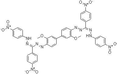 结构式 CAS# 19333-63-2, (E,E)-1,1'-(3,3'-二甲氧基-4,4'-联苯二基)二({(Z)-(4-硝基苯基)[(4-硝基苯基)亚肼基]甲基}二氮烯)