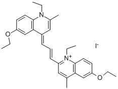 structure of CAS# 20591-23-5, Dicyanine A;(2E)-1-Ethyl-2-[3-(1-Ethyl-4-Quinolin-1-Iumyl)Prop-2-Enylidene]Quinoline Iodide;1-Ethyl-2-(3-(1-Ethyl-4(1H)-Quinolylidene)Prop-1-Enyl)Quinolinium Iodide