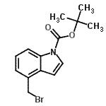 structure of CAS# 220499-13-8, 2-Methyl-2-Propanyl 4-(Bromomethyl)-1H-Indole-1-Carboxylate;1-Boc-4-Bromomethylindole;1H-Indole<wbr>-1-carbox<wbr>ylic acid<wbr>, 4-(brom<wbr>omethyl)-<wbr>, 1,1-dim<wbr>ethylethy<wbr>l ester;1H-INDOLE<wbr>-1-CARBOX<wbr>YLICACID,<wbr> 4-(BROMO<wbr>METHYL)-,<wbr> 1,1-DIME<wbr>THYLETHYL<wbr> ESTER