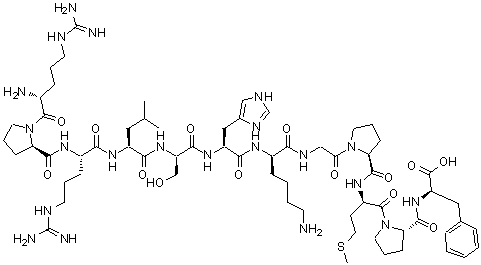 structure of CAS# 229961-08-4, D-Arginyl-D-Prolyl-L-Arginyl-L-Leucyl-D-Seryl-L-Histidyl-D-Lysylglycyl-L-Prolyl-D-Methionyl-L-Prolyl-D-Phenylalanine;Apelin 12 (human, bovine, mouse, rat);D-Arginyl<wbr>-D-prolyl<wbr>-L-arginy<wbr>l-L-leucy<wbr>l-D-seryl<wbr>-L-histid<wbr>yl-D-lysy<wbr>lglycyl-L<wbr>-prolyl-D<wbr>-methiony<wbr>l-L-proly<wbr>l-D-pheny<wbr>lalanin;D-Arginyl<wbr>-D-prolyl<wbr>-L-arginy<wbr>l-L-leucy<wbr>l-D-seryl<wbr>-L-histid<wbr>yl-D-lysy<wbr>lglycyl-L<wbr>-prolyl-D<wbr>-methiony<wbr>l-L-proly<wbr>l-D-pheny<wbr>lalanine