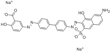 structure of CAS# 2429-82-5, Directfastbrown;Disodium (3E)-3-[[4-[4-[(N'z)-N'-(7-Amino-1-Oxo-3-Sulfonato-2-Naphthylidene)Hydrazino]Phenyl]Phenyl]Hydrazono]-6-Oxo-Cyclohexa-1,4-Diene-1-Carboxylate;Disodium (3E)-3-[[4-[4-[(N'z)-N'-(7-Amino-1-Oxo-3-Sulfonato-2-Naphthylidene)Hydrazino]Phenyl]Phenyl]Hydrazono]-6-Oxo-1-Cyclohexa-1,4-Dienecarboxylate;Disodium (3E)-3-[[4-[4-[(N'z)-N'-(7-Amino-1-Keto-3-Sulfonato-2-Naphthylidene)Hydrazino]Phenyl]Phenyl]Hydrazono]-6-Keto-Cyclohexa-1,4-Diene-1-Carboxylate