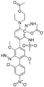 CAS 登录号：26239-45-2， 2-[2-乙酰氧基乙基-[4-[4-(2-氯-4-硝基-苯基)偶氮-2,5-二甲氧基-苯基]偶氮-3-甲烷磺酰氨基-苯基]氨基]乙基乙酸酯