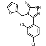 structure of CAS# 266312-58-7, 5-(2,4-Dichlorophenyl)-4-(2-Furylmethyl)-2,4-Dihydro-3H-1,2,4-Triazole-3-Thione;5-(2,4-di<wbr>chlorophe<wbr>nyl)-4-(2<wbr>-furylmet<wbr>hyl)-1,2,<wbr>4-triazol<wbr>e-3-thiol;5-(2,4-DI<wbr>CHLOROPHE<wbr>NYL)-4-(2<wbr>-FURYLMET<wbr>HYL)-4H-[<wbr>1,2,4]TRI<wbr>AZOLE-3-T<wbr>HIOL;5-(2,4-di<wbr>chlorophe<wbr>nyl)-4-(f<wbr>uran-2-yl<wbr>methyl)-4<wbr>H-[1,2,4]<wbr>TRIAZOLE-<wbr>3-thiol