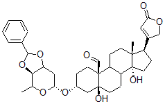 CAS#: 28719-23-5， 3beta-[(3,4-O-Phenylmethylene-2,6-Dideoxy-beta-D-Ribo-Hexopyranosyl)Oxy]-5,14-Dihydroxy-19-Oxo-5beta-Card-20(22)-Enolide