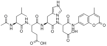 structure of CAS# 292633-16-0, Ac-Leu-Glu-His-Asp-Amc;ACETYL-L-LEUCYL-L-GLUTAMYL-L-HISTIDYL-L-ASPARTIC ACID ALPHA-(4-METHYLCOUMARYL-7-AMIDE);N-ACETYL-LEU-GLU-HIS-ASP-7-AMINO-4-METHYLCOUMARIN AMC;AC-LEU-GLU-HIS-ASP-AMC TRIFLUOROACETATE SALT