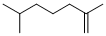 structure of CAS# 3074-78-0, 2,6-Dimethyl-1-Heptene;Inchi=1/C9h18/C1-8(2)6-5-7-9(3)4/H9h,1,5-7H2,2-4H;1-Heptene, 2,6-Dimethyl-;2,6-Dimethyl-1-Heptene