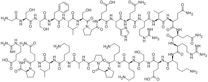structure of CAS# 313951-59-6, H-Gly-Ser-Ser-Phe-Leu-Ser-Pro-Glu-His-Gln-Arg-Val-Gln-Gln-Arg-Lys-Glu-Ser-Lys-Lys-Pro-Pro-Ala-Lys-Leu-Gln-Pro-Arg-OH;H-GLY-SER-SER-PHE-LEU-SER-PRO-GLU-HIS-GLN-ARG-VAL-GLN-GLN-ARG-LYS-GLU-SER-LYS-LYS-PRO-PRO-ALA-LYS-LEU-GLN-PRO-ARG-OH;H-Gly-Ser-Ser-Phe-Leu-Ser-Pro-Glu-His-Gln-Arg-Val-Gln-Gln-Arg-Lys-Glu-Ser-Lys-Lys-Pro-Pro-Ala-Lys-Leu-Gln-Pro-Arg-OH;GLY-SER-SER-PHE-LEU-SER-PRO-GLU-HIS-GLN-ARG-VAL-GLN-GLN-ARG-LYS-GLU-SER-LYS-LYS-PRO-PRO-ALA-LYS-LEU-GLN-PRO-ARG