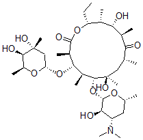 CAS#: 33442-56-7， (3R,4S,5S,6R,7R,9R,11R,12S,13R,14R)-4-[(2R,4R,5R,6S)-4,5-Dihydroxy-4,6-Dimethyloxan-2-Yl]Oxy-6-[(2S,3R,4S,6R)-4-Dimethylamino-3-Hydroxy-6-Methyloxan-2-Yl]Oxy-14-Ethyl-7,12-Dihydroxy-3,5,7,9,11,13-Hexamethyl-1-Oxacyclotetradecane-2,10-Dione