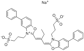 CAS#: 33628-03-4， 5-Phenyl-2-[2-[[5-Phenyl-3-(3-Sulfopropyl)-2(3H)-Benzoxazolylidene]Methyl-1-Butenyl]-3-(3-Sulfopropyl)Benzoxazolium Hydroxide, Inner Salt], Sodium Salt