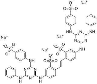 CAS#: 34233-64-2， Tetrasodium 5-[[4-(Phenylamino)-6-[(4-Sulfonatophenyl)Amino]-1,3,5-Triazin-2-Yl]Amino]-2-[(E)-2-[4-[[4-(Phenylamino)-6-[(4-Sulfophenyl)Amino]-1,3,5-Triazin-2-Yl]Amino]-2-Sulfophenyl]Ethenyl]Benzenesulfonate
