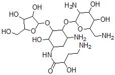 CAS#: 34291-03-7， 4-Amino-N-[5-Amino-4-[3-Amino-6-(Aminomethyl)-4,5-Dihydroxyoxan-2-Yl]Oxy-3-[3,4-Dihydroxy-5-(Hydroxymethyl)Oxolan-2-Yl]Oxy-2-Hydroxycyclohexyl]-2-Hydroxybutanamide