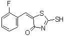 structure of CAS# 350-22-1, (5E)-5-(2-Fluorobenzylidene)-2-Sulfanyl-1,3-Thiazol-4(5H)-One;(5E)-5-(2<wbr>-Fluorobe<wbr>nzylidene<wbr>)-2-merca<wbr>pto-1,3-t<wbr>hiazol-4(<wbr>5H)-one;(5E)-5-(2-fluorobenzylidene)-2-thioxo-1,3-thiazolidin-4-one;5-(2-fluorobenzylidene)-2-thioxo-1,3-thiazolidin-4-one