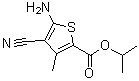structure of CAS# 350997-06-7, Isopropyl 5-Amino-4-Cyano-3-Methyl-2-Thiophenecarboxylate;methylethyl 5-amino-4-cyano-3-methylthiophene-2-carboxylate;propan-2-yl 5-amino-4-cyano-3-methylthiophene-2-carboxylate;MFCD01993628