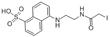 structure of CAS# 36930-63-9, 5-[2-(Iodoacetamido)ethylamino]naphthalene-1-sulfonic acid;5-[2-[(2-Iodo-1-Oxoethyl)Amino]Ethylamino]-1-Naphthalenesulfonic Acid;5-[2-(2-Iodoethanoylamino)Ethylamino]Naphthalene-1-Sulfonic Acid;To_000065