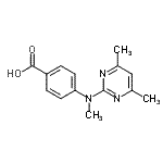 structure of CAS# 387350-50-7, 4-[(4,6-Dimethyl-2-Pyrimidinyl)(Methyl)Amino]Benzoic Acid;3-Amino-1-methyl-5H-pyrido[4,3-b]indole acetate;4-((4,6-dimethylpyrimidin-2-yl)(methyl)amino)benzoic acid;4-[(4,6-D<wbr>imethyl-1<wbr>,3-diazin<wbr>-2-yl)(me<wbr>thyl)amin<wbr>o]benzoic<wbr> acid, 2-<wbr>[(4-Carbo<wbr>xyphenyl)<wbr>(methyl)a<wbr>mino]-4,6<wbr>-dimethyl<wbr>pyrimidine