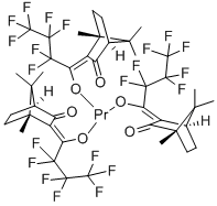 结构式 CAS# 38832-94-9, 三[(1E)-2,2,3,3,4,4,4-七氟-1-(4,7,7-三甲基-3-氧代双环[2.2.1]庚-2-亚基)-1-丁醇]镨