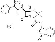 structure of CAS# 39878-70-1, Talampicillin Hydrochloride;(3-Oxo-1H-Isobenzofuran-1-Yl) (2S,5R,6R)-6-[[(2R)-2-Amino-2-Phenyl-Acetyl]Amino]-3,3-Dimethyl-7-Oxo-4-Thia-1-Azabicyclo[3.2.0]Heptane-2-Carboxylate Hydrochloride;(2S,5R,6R)-6-[[(2R)-2-Amino-1-Oxo-2-Phenylethyl]Amino]-3,3-Dimethyl-7-Oxo-4-Thia-1-Azabicyclo[3.2.0]Heptane-2-Carboxylic Acid (3-Oxo-1H-Isobenzofuran-1-Yl) Ester Hydrochloride;(2S,5R,6R)-6-[[(2R)-2-Amino-2-Phenyl-Acetyl]Amino]-7-Keto-3,3-Dimethyl-4-Thia-1-Azabicyclo[3.2.0]Heptane-2-Carboxylic Acid Phthalidyl Ester Hydrochloride
