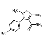 structure of CAS# 438194-93-5, 2-Amino-5-Methyl-4-(4-Methylphenyl)-3-Thiophenecarboxamide;2-Amino-5-methyl-4-(4-methylphenyl)thiophene-3-carboxamide;3-THIOPHENECARBOXAMIDE,2-AMINO-5-METHYL-4-(4-METHYLPHENYL)-;MFCD02612111