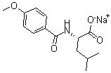 structure of CAS# 438581-55-6, N-(4-Methoxybenzoyl)-L-Leucine Monosodium Salt;(2S)-2-[(4-Methoxybenzoyl)Amino]-4-Methyl-Pentanoate;(2S)-2-[[(4-Methoxyphenyl)-Oxomethyl]Amino]-4-Methylpentanoate;(2S)-2-[(4-Methoxybenzoyl)Amino]-4-Methyl-Valerate