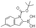 structure of CAS# 475102-14-8, 2-Borono-5-Methyl-1H-Indole-1-carboxylic Acid 1-(1,1-Dimethylethyl) Ester;5-Methyl-1H-Indole-2-Boronic Acid, N-BOC Protected 97%;5-Methyl-1H-Indole-2-Boronic Acid, BOC Protected 97%;5-Methyl-1H-Indole-2-Boronic Acid, BOC Protected
