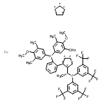 structure of CAS# 494227-30-4, 1,2,3,4,5-Cyclopentanepentayl, Compd. With 1-[(1R)-1-[Bis[3,5-Bis(Trifluoromethyl)Phenyl]Phosphino]Ethyl]-2-[2-[Bis(4-Methoxy-3,5-Dimethylphenyl)Phosphino]Phenyl]-1,2,3,4,5-Cyclopentanepentayl, Iron S Alt (1:1:1);(S)-1-{(S<wbr>)-2-[2-[B<wbr>is(4-meth<wbr>oxy-3,5-d<wbr>imethylph<wbr>enyl)phos<wbr>phino]phe<wbr>nyl]ferro<wbr>cenyl}-et<wbr>hylbis[3,<wbr>5-bis(tri<wbr>fluoromet<wbr>hyl)pheny<wbr>l]phosphi<wbr>ne;-1-[ -2-[<wbr>2-[BIS PH<wbr>OSPHINO]P<wbr>HENYL]FER<wbr>ROCENYL]-<wbr>ETHYLBIS[<wbr>3,5-BIS P<wbr>HENYL]PHO<wbr>SPHINE;Walphos SL-W005-2