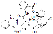 CAS#: 49620-09-9， 2-((2-((2-(Dimethylamino)Benzoyl)Amino)-3-Hydroxybenzoyl )Amino)-Benzoic Acid (1a,2,5,5a,6,9,10,10alpha-Octahydro-5,5alpha-Dihydroxy-4-(Hydroxymethyl)-1,1,7,9-Tetramethyl-11-Oxo-1H-2,8alpha-Methanocyclopenta(a)Cyclopropa[e]Cyclodecen-6-Yl Ester