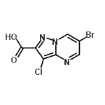 structure of CAS# 499190-16-8, 6-Bromo-3-Chloropyrazolo[1,5-a]Pyrimidine-2-Carboxylic Acid;6-bromo-3<wbr>-chloro-8<wbr>-hydropyr<wbr>azolo[1,5<wbr>-a]pyrimi<wbr>dine-2-ca<wbr>rboxylic <wbr>acid;6-Bromo-3-chloropyrazolo[1,5-a]pyrimidine-2-carboxylic acid;AG-690/33357006