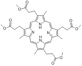 structure of CAS# 5522-63-4, Coproporphyrin III Tetramethyl Ester;Aids058013;Coproporphyrin Iii Tetramethyl Ester;21H,23H-Porphine-2,7,12,18-Tetrapropanoic Acid, 3,8,13,17-Tetramethyl-, Tetramethyl Ester