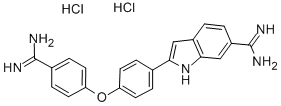 structure of CAS# 55453-00-4, 4-Amidinophenyl 4-(6-Amidino-2-Indolyl)Phenyl Ether Dihydrochloride;1H-Indole-6-Carboximidamide, 2-[4-[4-(Aminoiminomethyl)Phenoxy]Phenyl]-, Dihydrochloride;P-AMIDINOPHENYL P-(6-AMIDINO-2-INDOLYL)PHENYL ETHER DIHYDROCHLORIDE;P-Amidinophenyl P-(6-Amidino-2-Indolyl)Phenyl Ether.2Hcl