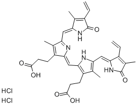 structure of CAS# 55482-27-4, Biliverdin Dihydrochloride;3-[2-[(Z)-[(5E)-3-(2-Carboxyethyl)-4-Methyl-5-[(3-Methyl-5-Oxo-4-Vinyl-Pyrrol-2-Yl)Methylene]Pyrrol-2-Ylidene]Methyl]-4-Methyl-5-[(Z)-(4-Methyl-5-Oxo-3-Vinyl-Pyrrol-2-Ylidene)Methyl]-1H-Pyrrol-3-Yl]Propanoic Acid Dihydrochloride;3-[2-[(Z)-[(5E)-3-(2-Carboxyethyl)-4-Methyl-5-[(3-Methyl-5-Oxo-4-Vinyl-2-Pyrrolyl)Methylene]-2-Pyrrolylidene]Methyl]-4-Methyl-5-[(Z)-(4-Methyl-5-Oxo-3-Vinyl-2-Pyrrolylidene)Methyl]-1H-Pyrrol-3-Yl]Propanoic Acid Dihydrochloride;3-[2-[(Z)-[(5E)-3-(2-Carboxyethyl)-5-[(5-Keto-3-Methyl-4-Vinyl-Pyrrol-2-Yl)Methylene]-4-Methyl-3-Pyrrolin-2-Ylidene]Methyl]-5-[(Z)-(5-Keto-4-Methyl-3-Vinyl-3-Pyrrolin-2-Ylidene)Methyl]-4-Methyl-1H-Pyrrol-3-Yl]Propionic Acid Dihydrochloride