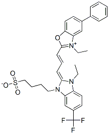 CAS#: 55811-27-3， 3-Ethyl-2-[3-[1-Ethyl-1,3-Dihydro-3-(4-Sulphonatobutyl)-5-(Trifluoromethyl)-2H-Benzimidazol-2-Ylidene]Prop-1-Enyl]-5-Phenylbenzoxazolium