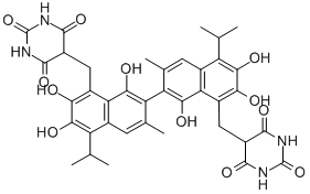 CAS#: 56509-01-4， 5,5'-[[1,1',6,6',7,7'-Hexahydroxy-3,3'-dimethyl-5,5'-bis(1-methylethyl)[2,2'-binaphthalene]-8,8'-diyl]dimethylidyne]bis[2,4,6(1H,3H,5H)-Pyrimidinetrione]