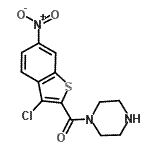 structure of CAS# 587852-86-6, (3-Chloro-6-Nitro-1-Benzothiophen-2-Yl)(1-Piperazinyl)Methanone;(3-chloro<wbr>-6-nitro-<wbr>1-benzoth<wbr>iophen-2-<wbr>yl)(piper<wbr>azin-1-yl<wbr>)methanone;(3-chloro<wbr>-6-nitrob<wbr>enzo[b]th<wbr>iophen-2-<wbr>yl)(piper<wbr>azin-1-yl<wbr>)methanone;1-[(3-chloro-6-nitro-1-benzothien-2-yl)carbonyl]piperazine