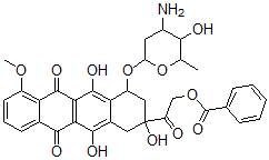 CAS 登录号:59367-03-2, (8S-顺式)-10-((3-氨基-2,3,6-三脱氧-alpha-L-来苏-己糖吡喃糖苷)氧基)-8-((苯甲酰氧基)乙酰基)-7,8,9,10-四氢-6,8,11-三羟基-1-甲氧基-5,12-并四苯醌