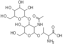 structure of CAS# 60280-58-2, 3-{[3-Acetamido-5-Hydroxy-6-(Hydroxymethyl)-4-{[3,4,5-Trihydroxy-6-(Hydroxymethyl)Tetrahydro-2H-Pyran-2-Yl]Oxy}Tetrahydro-2H-Pyran-2-Yl]Oxy}-2-Aminobutanoic Acid;T Epitope, Threonyl