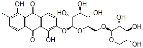 结构式 CAS# 60450-21-7, 桑酮-6-O-beta-D-茜黄樱草糖甙