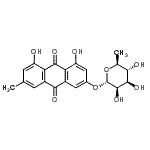 structure of CAS# 60529-33-1, 4,5-Dihydroxy-7-Methyl-9,10-Dioxo-9,10-Dihydro-2-Anthracenyl 6-Deoxy-alpha-L-Mannopyranoside;3-((6-Deo<wbr>xy-α-L-ma<wbr>nnopyrano<wbr>syl)oxy)-<wbr>1,8-dihyd<wbr>roxy-6-me<wbr>thyl-9,10<wbr>-anthrace<wbr>nedione;3-((6-Deo<wbr>xy-α-L-ma<wbr>nnopyrano<wbr>syl)oxy)-<wbr>1,8-dihyd<wbr>roxy-6-me<wbr>thylanthr<wbr>aquinone;5-17-06-00267 (Beilstein Handbook Reference)
