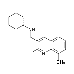 structure of CAS# 606095-54-9, N-[(2-Chloro-8-methyl-3-quinolinyl)methyl]cyclohexanamine;MFCD03752672;ASN 05989384
