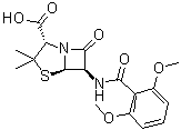 structure of CAS# 61-32-5, Methicillin;6-(2,6-Dimethoxybenzamido)penicillanic acid;Sodium 6-[(2,6-Dimethoxybenzoyl)Amino]-7-Keto-3,3-Dimethyl-4-Thia-1-Azabicyclo[3.2.0]Heptane-2-Carboxylate;Sodium 6-[(2,6-Dimethoxyphenyl)Carbonylamino]-3,3-Dimethyl-7-Oxo-4-Thia-1-Azabicyclo[3.2.0]Heptane-2-Carboxylate