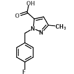 structure of CAS# 618070-43-2, 1-(4-Fluorobenzyl)-3-methyl-1H-pyrazole-5-carboxylic acid;1-(4-Fluorbenzyl)-3-methyl-1H-pyrazol-carbons??ure;1-(4-Fluorbenzyl)-3-methyl-1H-pyrazol-carbonsäure;1-(4-Fluorbenzyl)-3-methyl-1H-pyrazol-carbonsäure