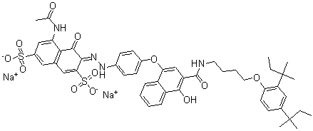 CAS#: 63059-47-2， 5-(Acetylamino)-3-((4-((3-(((4-(2,4-bis(1,1-dimethylpropyl)phenoxy)butyl)amino)carbonyl)-4-hydroxy-1-naphthalenyl)oxy)phenyl)azo)-4-hydroxy-2,7-naphthalenedisulfonic acid disodium salt