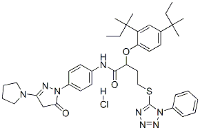 CAS#: 63059-50-7， 2-[2,4-Bis(Tert-Pentyl)Phenoxy]-N-[4-[4,5-Dihydro-5-Oxo-3-(Pyrrolidin-1-Yl)-1H-Pyrazol-1-Yl]Phenyl]-4-[(1-Phenyl-1H-Tetrazol-5-Yl)Thio]Butyramide Monohydrochloride