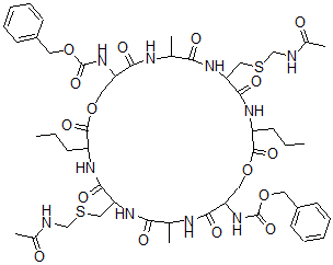 CAS#: 63519-99-3， Benzyl N-[6,19-Bis(Acetamidomethylsulfanylmethyl)-9,22-Dimethyl-2,5,8, 11,15,18,21,24-Octaoxo-25-Phenylmethoxycarbonylamino-3,16-Dipropyl-1,1 4-Dioxa-4,7,10,17,20,23-Hexazacyclohexacos-12-Yl]Carbamate