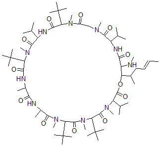 CAS#: 63775-93-9， Cyclo[Sar-N-Methyl-L-Leu-L-Val-N-Methyl-L-Leu-L-Ala-D-Ala-N-Methyl-L-Leu-N-Methyl-L-Leu-N-Methyl-L-Val-[[(2S,3R,4R,6E)-3-Hydroxy*-2-Methylamino-4-Methyl-6-Octenoyl]-L-Val-]]